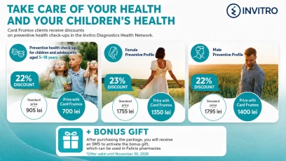 Invitro preventive health packages for women, men and children: 22% off with Card Frumos and 200 Bonus Petale